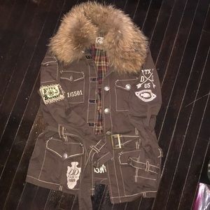 Double D Ranch button jacket fur collar